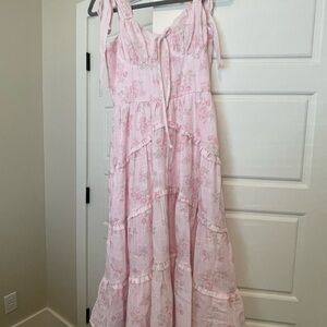 Pink Floral Tiered Maxi Dress